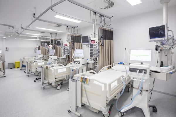 Hospital patient room with medical equipment