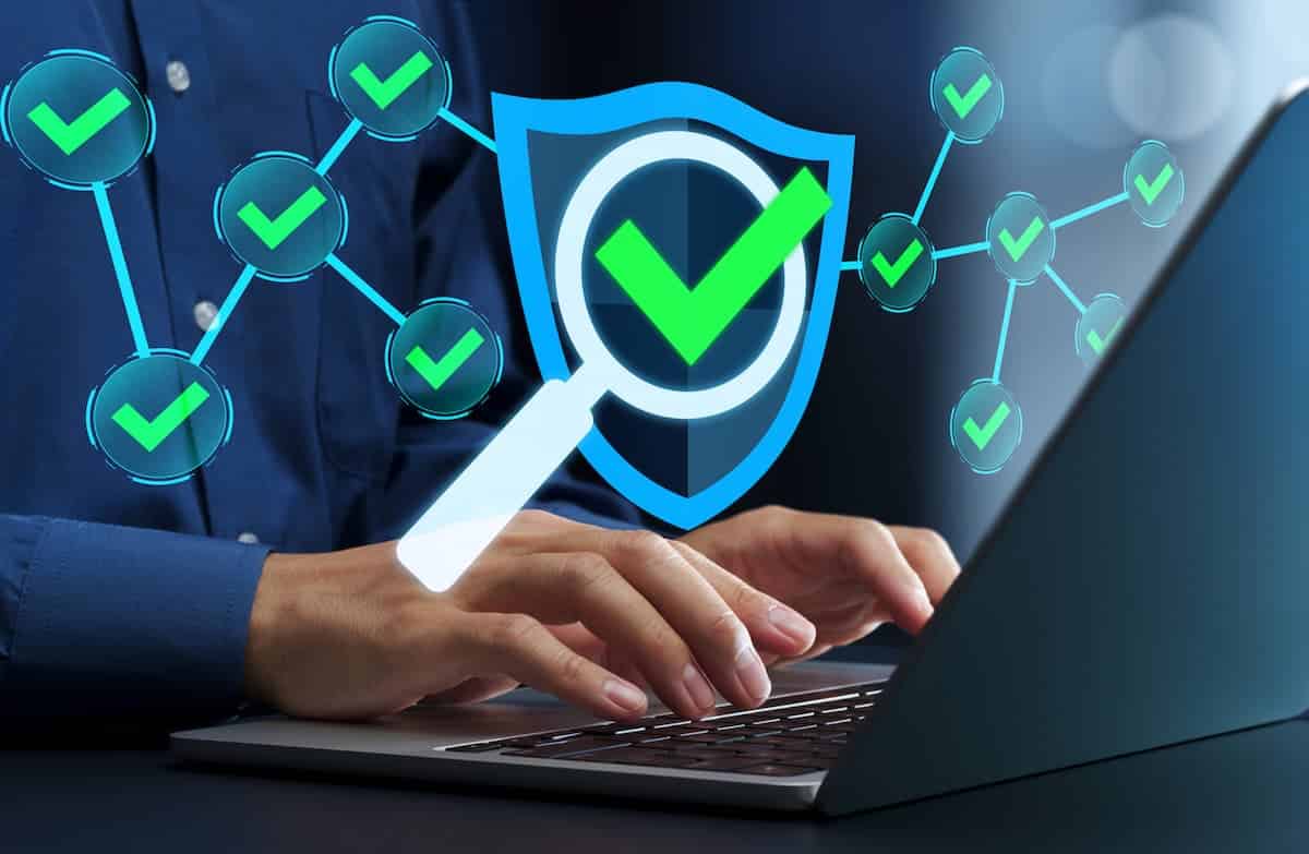 Cybersecurity protection graphic with shield icon