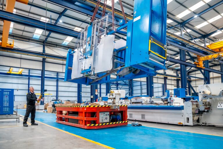 Industrial machinery operating in warehouse facility