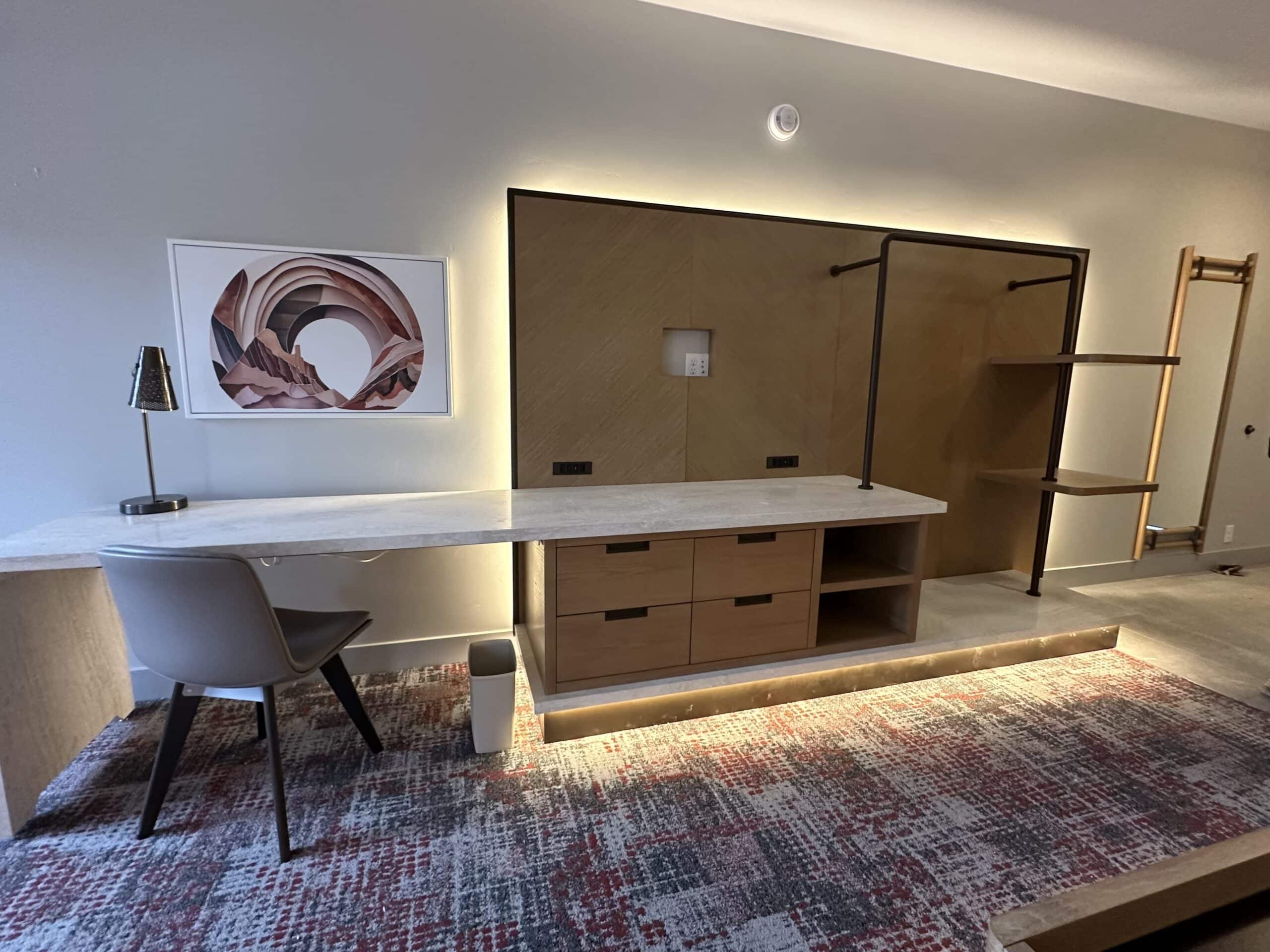 Hotel reception desk and lobby area
