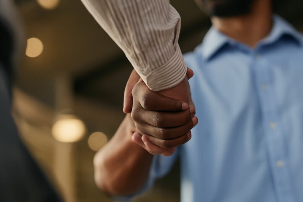 Close-up handshake between two business professionals
