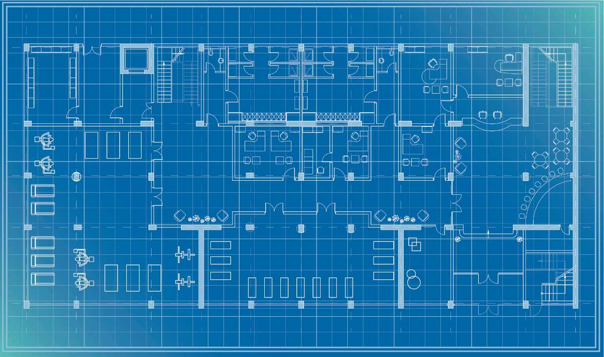 Blue architectural blueprint or floor plan background