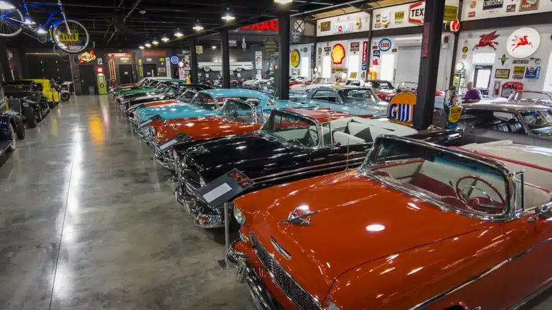 Classic car showroom interior
